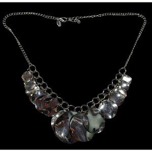 Express Abstract Graduated Disc Fringe Necklace Gunmetal Tone